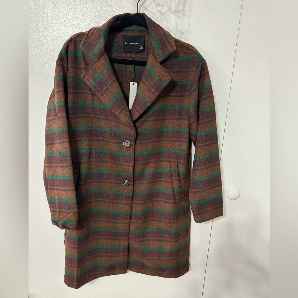 Olivaceous Plaid wool blend Coat